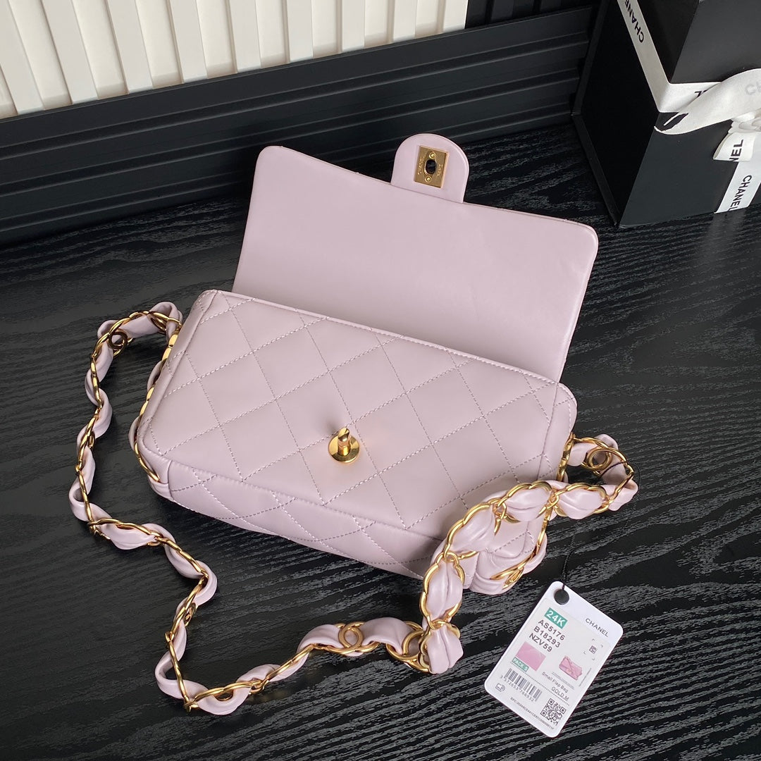 CC 24K Mini Flap Bag 21cm Light Violet Lambskin Gold Hardware
