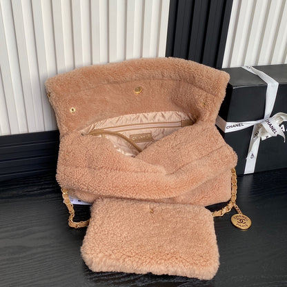 Bolso Hobo 22 CC 24K de 35 cm de lana marrón 