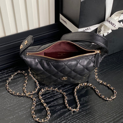 Bolso Hobo CC 25C de 21,5 cm con asa superior en piel de becerro granulada negra