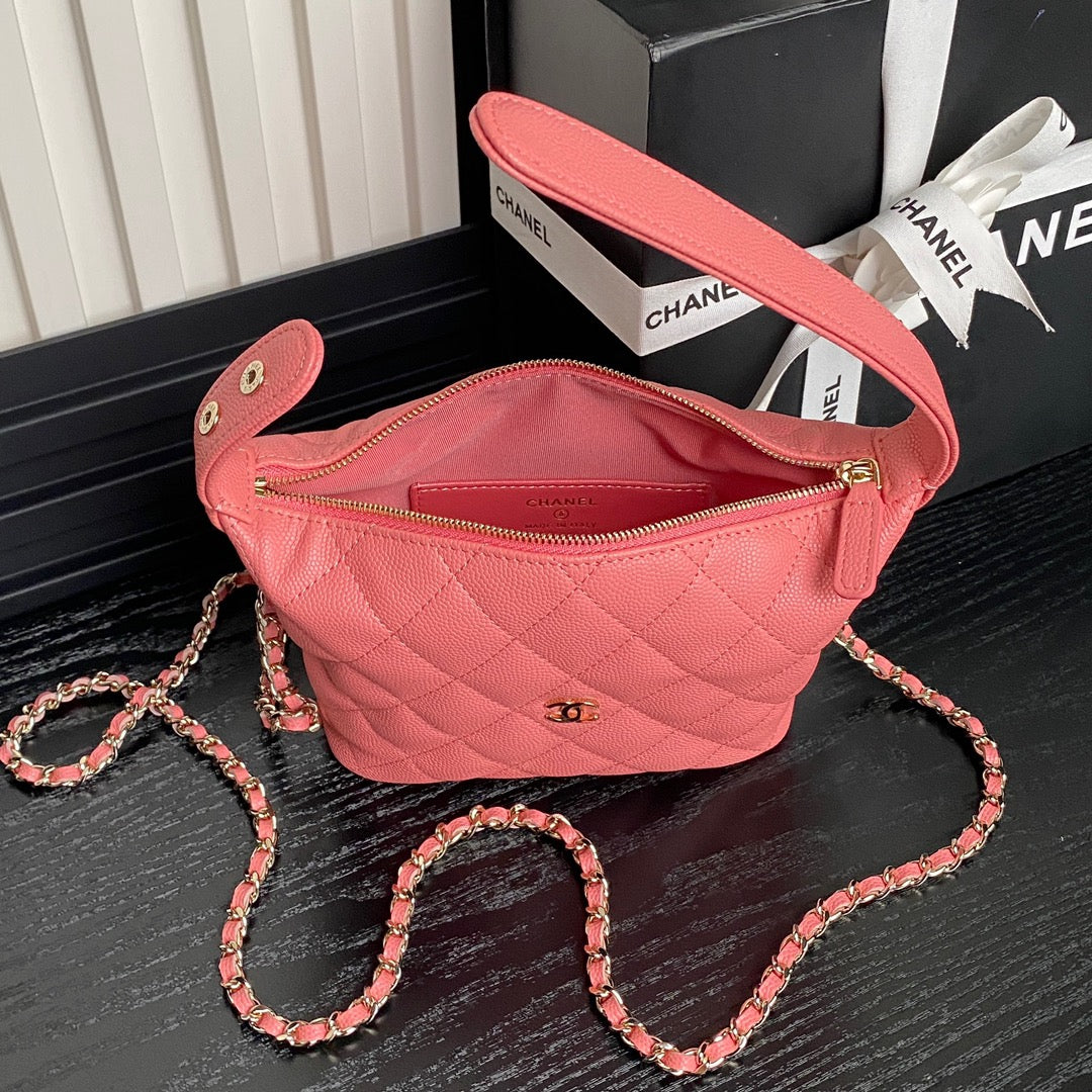 Bolso Hobo CC 25C de 21,5 cm con asa superior en piel de becerro granulada rosa oscuro