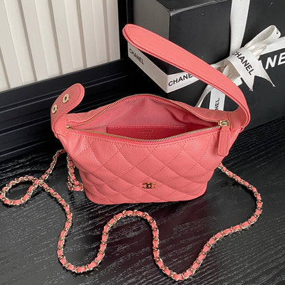 Bolso Hobo CC 25C de 21,5 cm con asa superior en piel de becerro granulada rosa oscuro