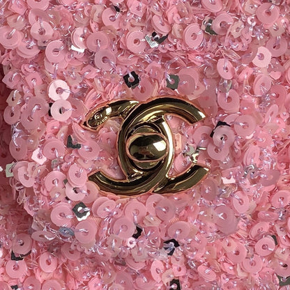 Bolso con solapa CC 24K de 20 cm con lentejuelas rosas 