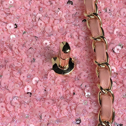 Bolso con solapa CC 24K de 20 cm con lentejuelas rosas 