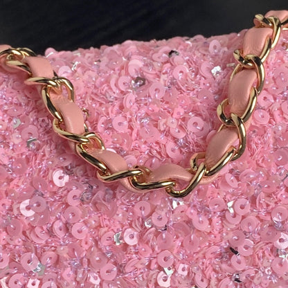 Bolso con solapa CC 24K de 20 cm con lentejuelas rosas 