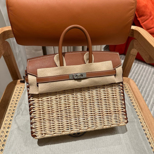 HM BIRKIN 25 CM PICNIC ORO BAMBÚ Y RATÁN
