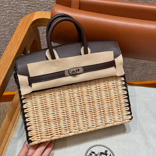 HM BIRKIN 25 CM PICNIC CHOCOLATE BAMBÚ Y RATÁN