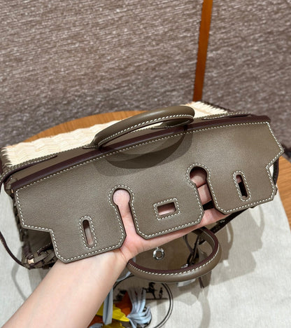 HM BIRKIN 25 CM PICNIC OLIVA BAMBÚ Y RATÁN