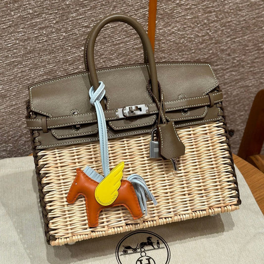 HM BIRKIN 25 CM PICNIC OLIVA BAMBÚ Y RATÁN