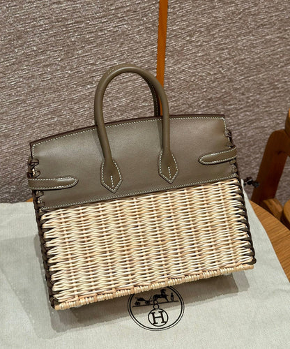 HM BIRKIN 25 CM PICNIC OLIVA BAMBÚ Y RATÁN