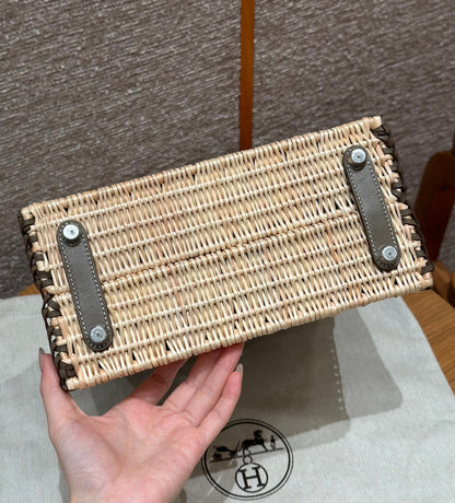 HM BIRKIN 25 CM PICNIC OLIVA BAMBÚ Y RATÁN