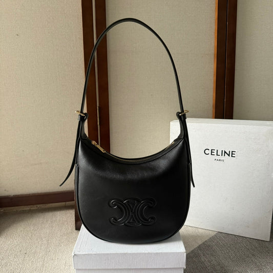 SMALL HELO?SE BAG CUIR 22 IN BLACK CALFSKIN EMBOSSED LOGO
