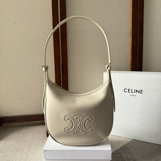 SMALL HELO?SE BAG CUIR 22 IN WHITE CALFSKIN EMBOSSED LOGO