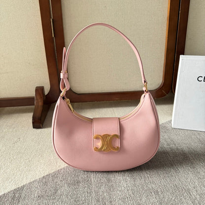 BOLSO MEDIANO AVA TRIOMPHE 23 EN PIEL DE BECERRO LISA ROSA CLARO CON HERRAJES DORADOS