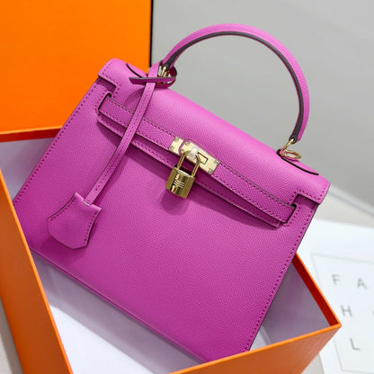 HM Kelly 25 cm, piel Epsom rosa, herrajes dorados