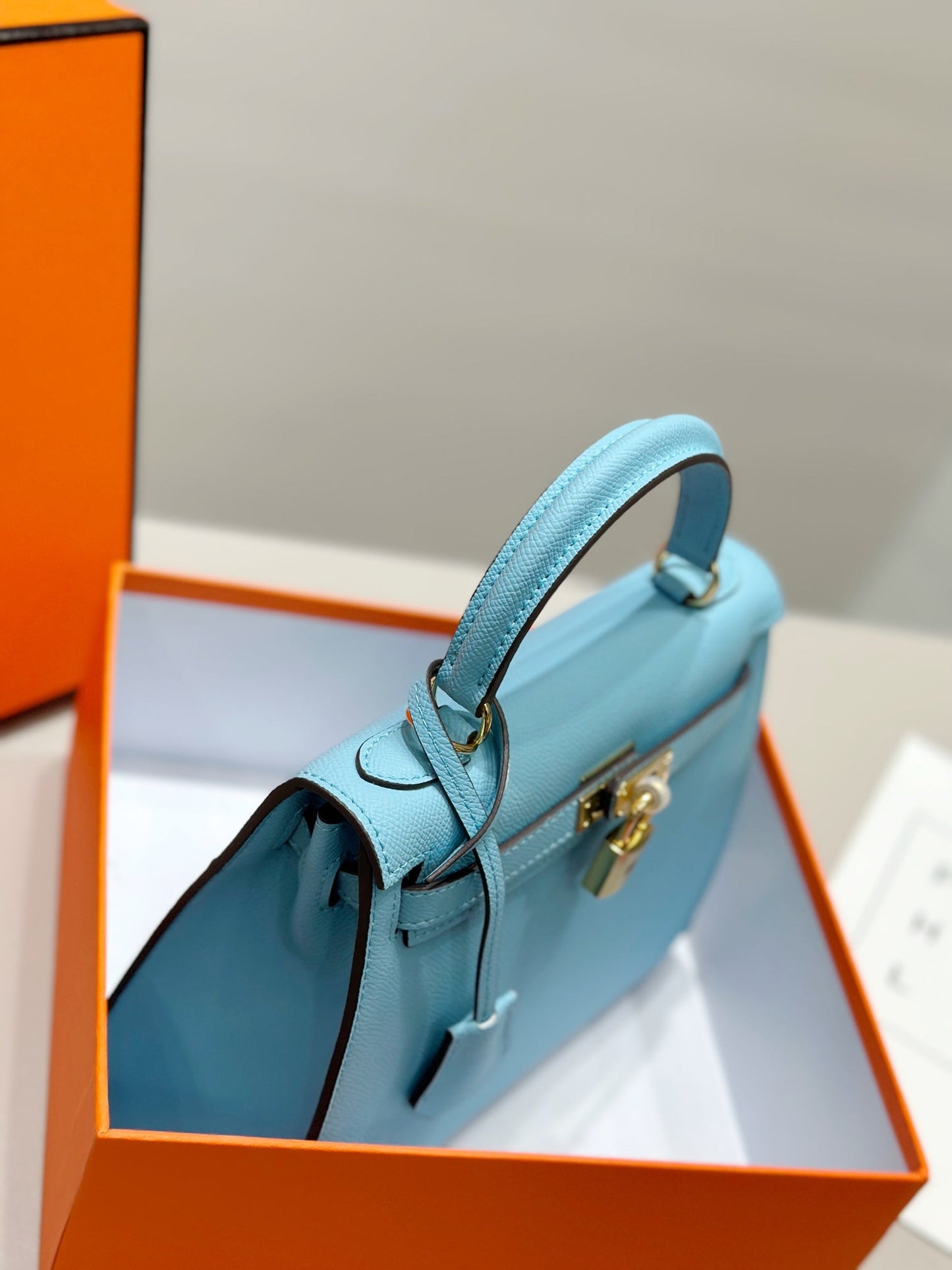 HM Kelly 25 cm Tiffany Blue Epsom Cuero Herrajes Dorados