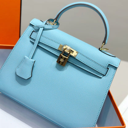 HM Kelly 25 cm Tiffany Blue Epsom Cuero Herrajes Dorados