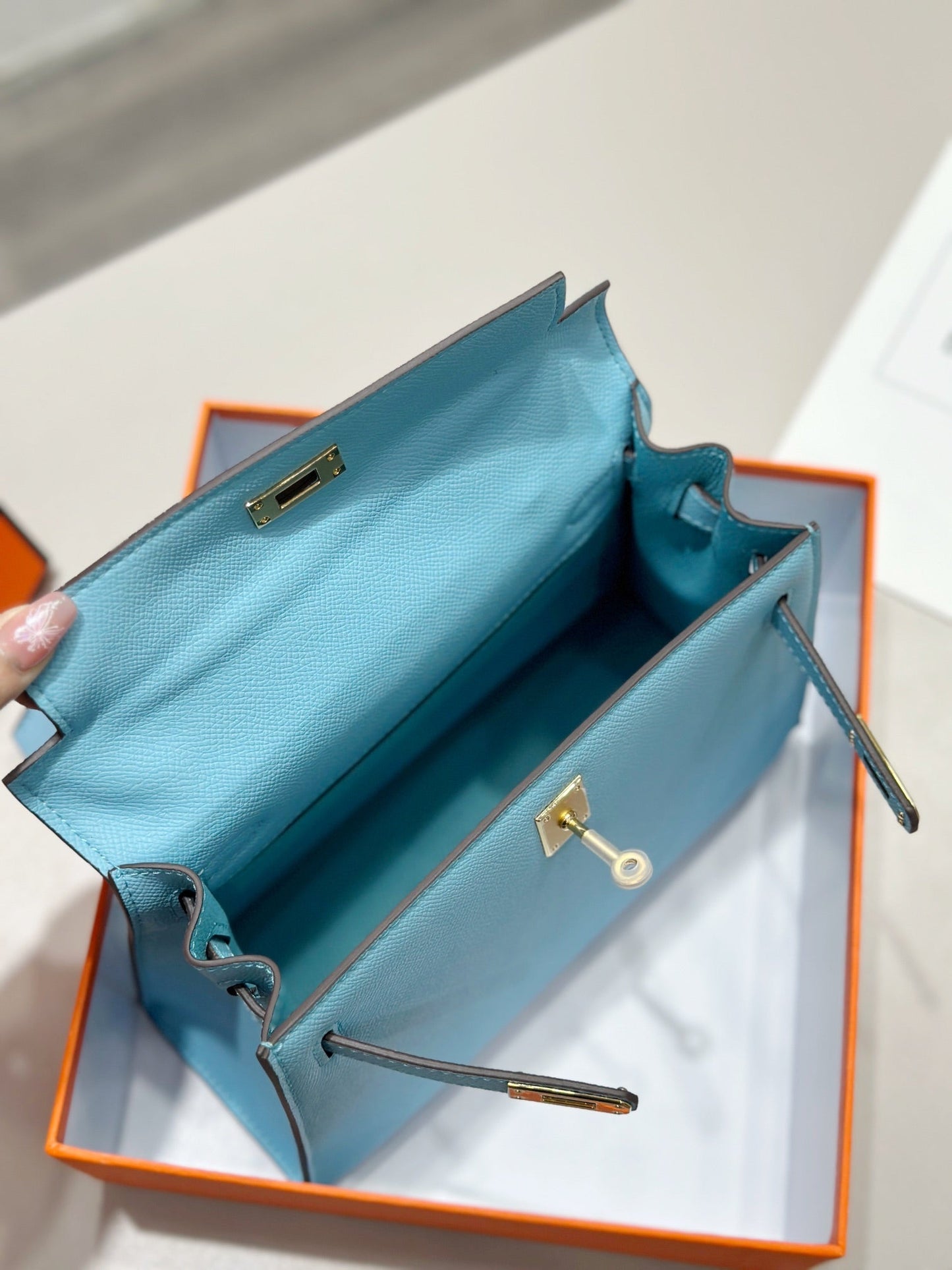 HM Kelly 25 cm Tiffany Blue Epsom Cuero Herrajes Dorados