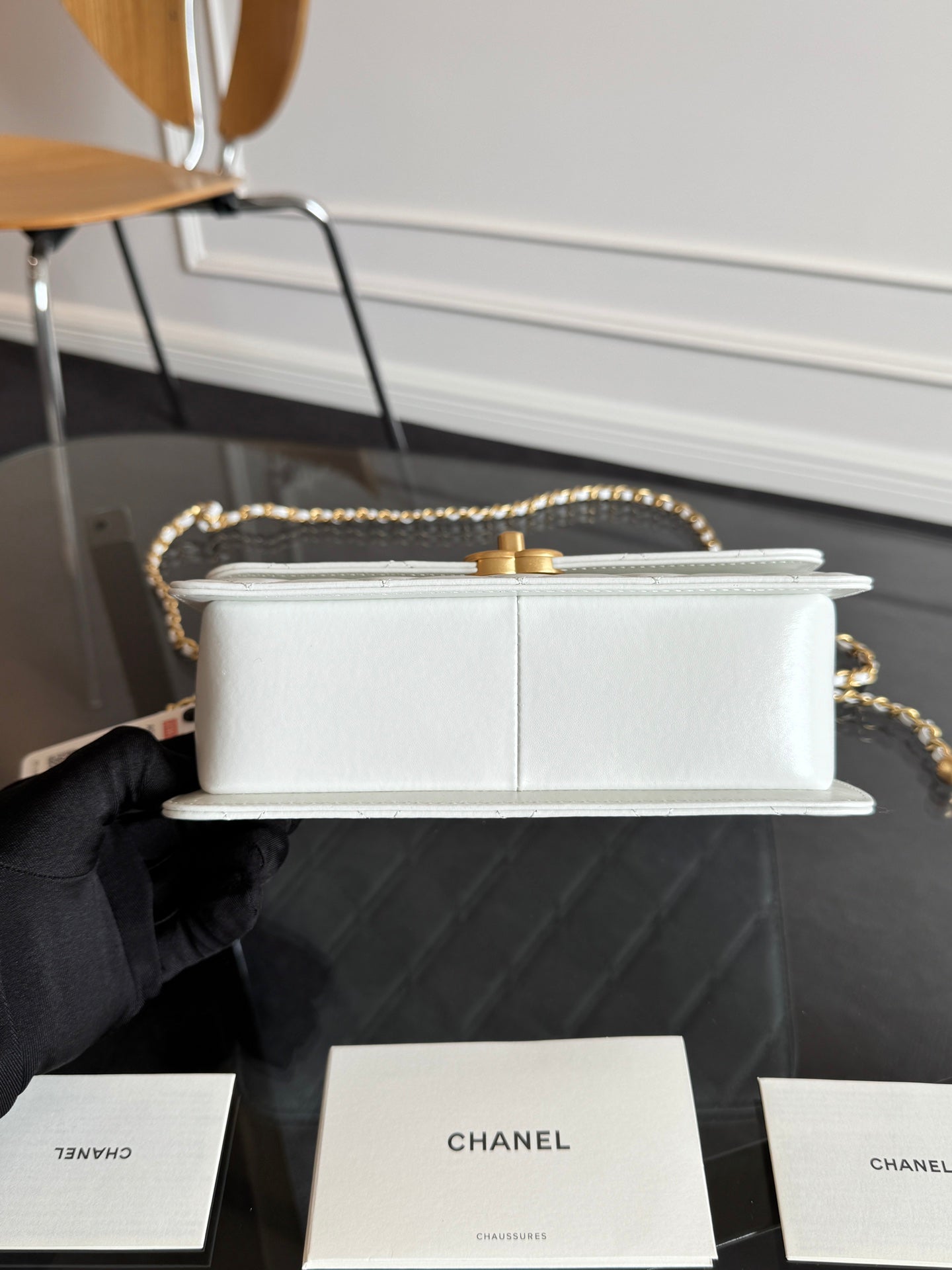 Mini Flap 22cm White Lambskin Gold Hardware
