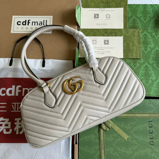 gg marmont medium top handle 35cm cream calfskin gold hardware