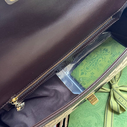 SAC À BANDOULIÈRE MOYEN LUCE 36 EN TOILE BEIGE ET GARNITURE EN CUIR DE VEAU MARRON FONCÉ, QUINCAILLERIE DORÉE
