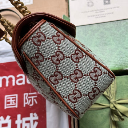 GG Marmont 26 cm en toile monogramme bleu chocolat avec accessoires dorés
