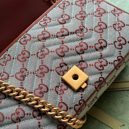 GG Marmont 26 cm en toile monogramme bleu chocolat avec accessoires dorés