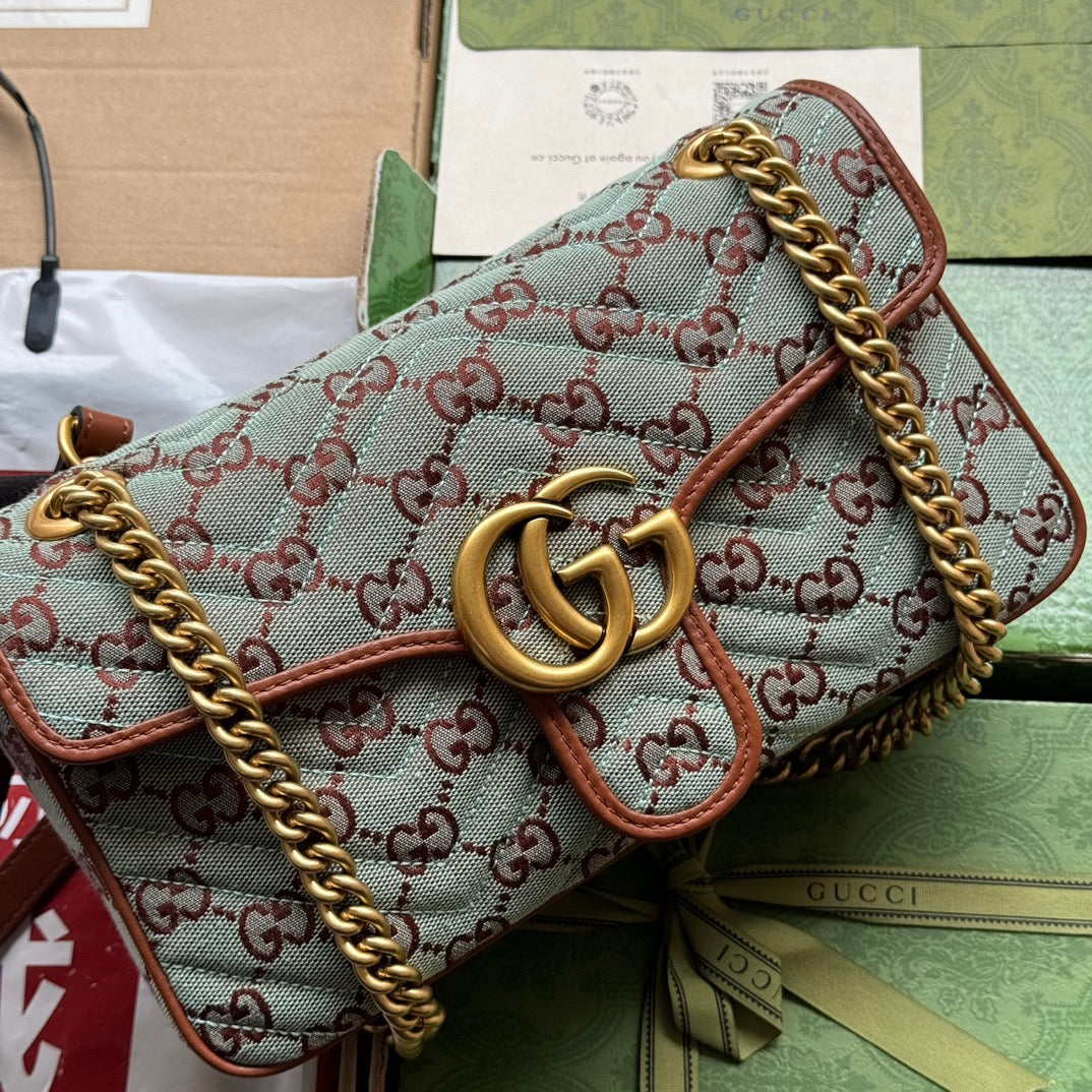 GG Marmont 26 cm en toile monogramme bleu chocolat avec accessoires dorés