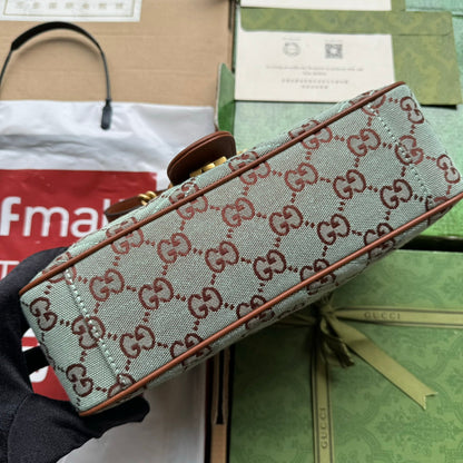 GG Marmont 26 cm en toile monogramme bleu chocolat avec accessoires dorés