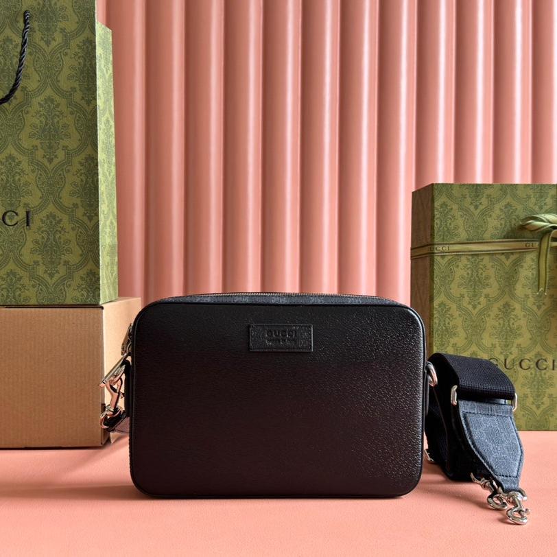 PETIT SAC BANDOULIÈRE 24 AVEC ÉTIQUETTE EN CUIR DE VEAU NOIR ET BORDURE EN TOILE