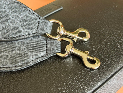 PETIT SAC BANDOULIÈRE 24 AVEC ÉTIQUETTE EN CUIR DE VEAU NOIR ET BORDURE EN TOILE