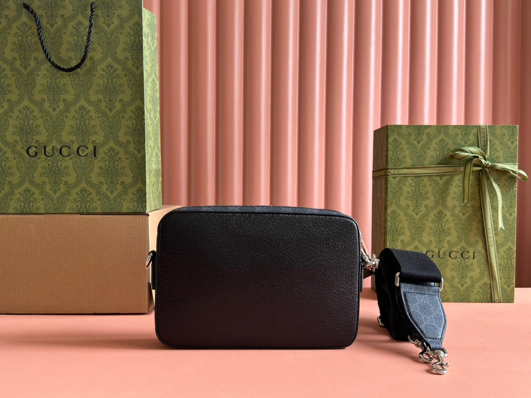 PETIT SAC BANDOULIÈRE 24 AVEC ÉTIQUETTE EN CUIR DE VEAU NOIR ET BORDURE EN TOILE
