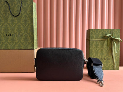 PETIT SAC BANDOULIÈRE 24 AVEC ÉTIQUETTE EN CUIR DE VEAU NOIR ET BORDURE EN TOILE