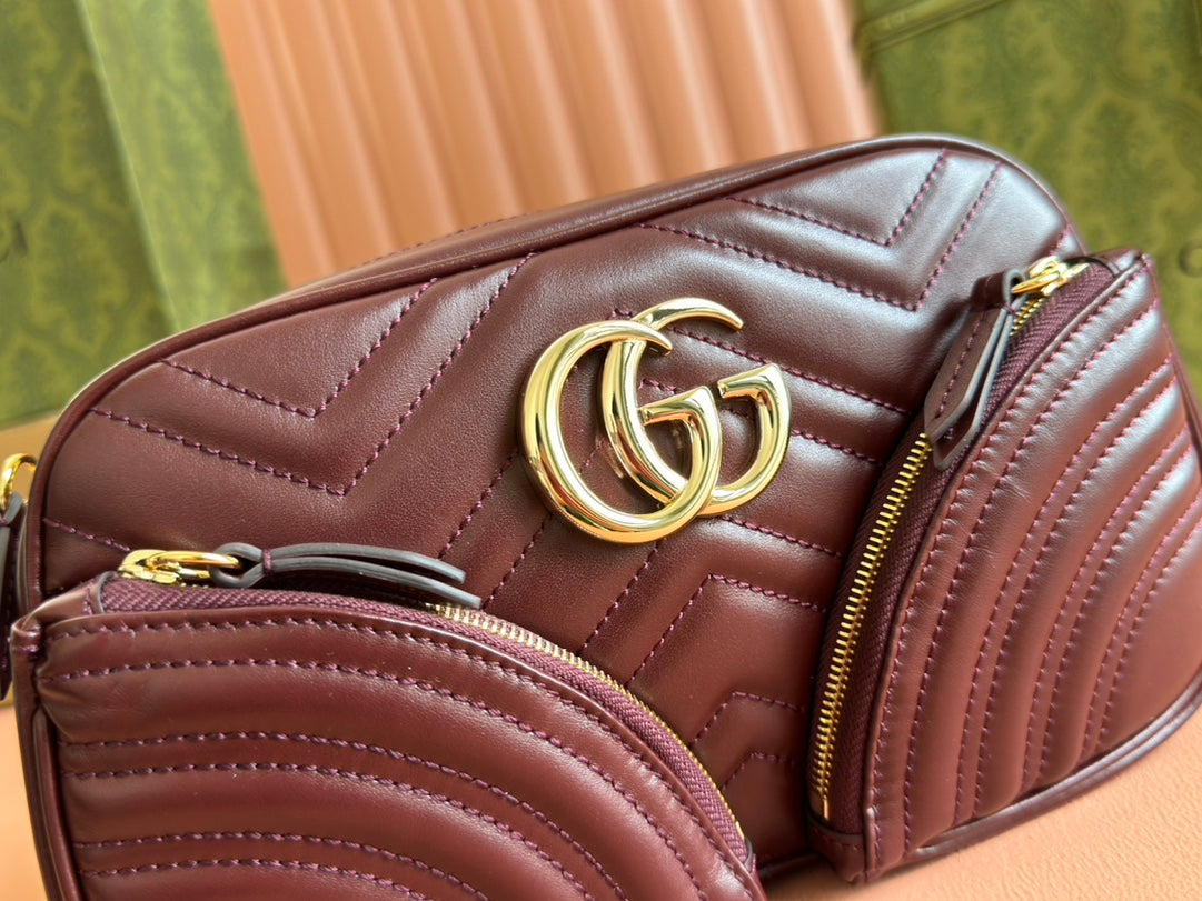 Petit sac bandoulière Marmont 24 pouces en cuir de veau rouge vin, matériel doré