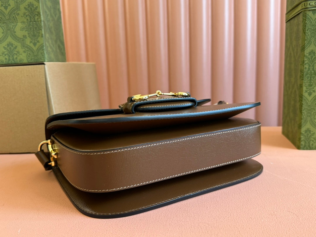 GG 1955 Horsebit Mini Bag 20cm Brown Calfskin Gold Hardware