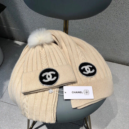 CONJUNTO DE GORRO Y BUFANDA EN LANA BEIGE BISQUE 424022 