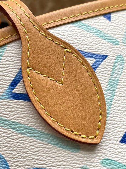 NEVERFULL MM 31 EN TOILE À CARREAUX MONOGRAMME BLEU LAGON