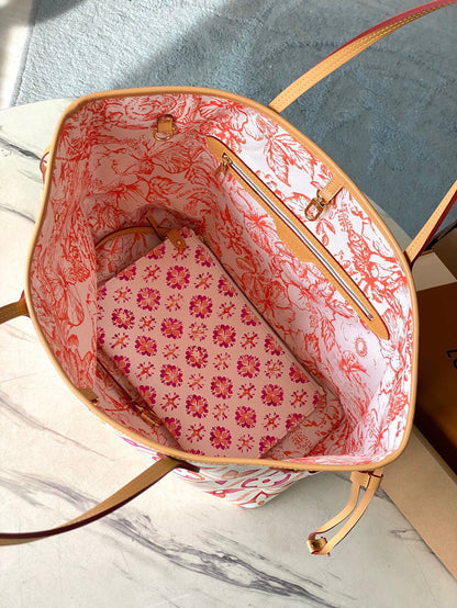TOILE À CARREAUX MONOGRAMME CORAIL NEVERFULL MM 31 PO