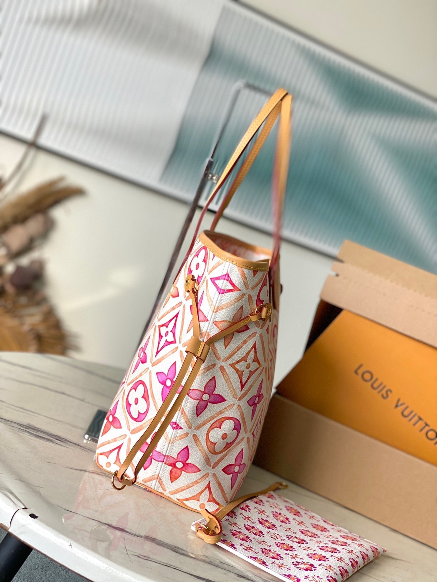 TOILE À CARREAUX MONOGRAMME CORAIL NEVERFULL MM 31 PO