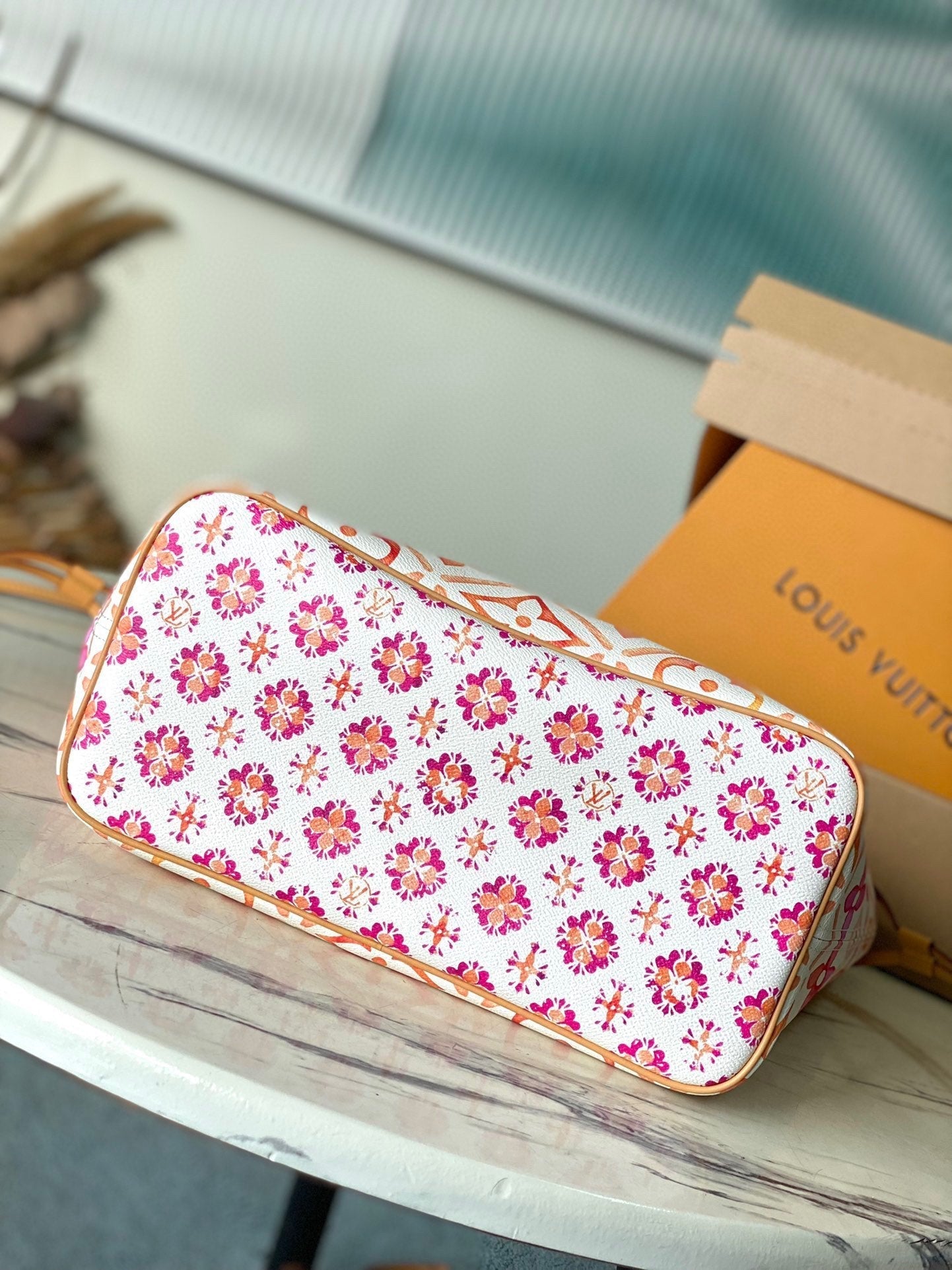 TOILE À CARREAUX MONOGRAMME CORAIL NEVERFULL MM 31 PO
