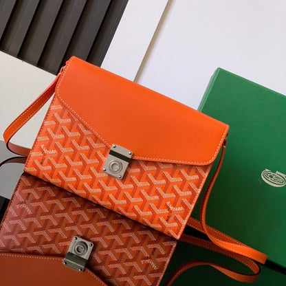 CARTERA CHIPRE 21 EN LONA GOYARDINE NARANJA Y PIEL DE BECERRO