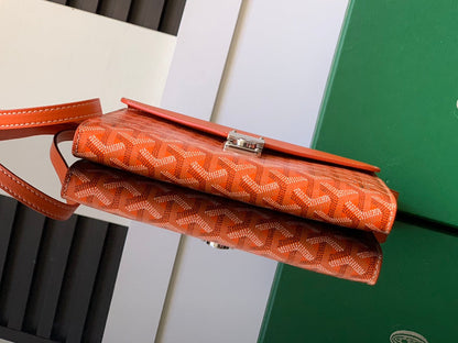 CARTERA CHIPRE 21 EN LONA GOYARDINE NARANJA Y PIEL DE BECERRO