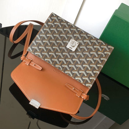 PORTEFEUILLE-POCHETTE CHYPRE 21 EN TOILE GOYARDINE NOIRE ET CUIR DE VEAU BRUN