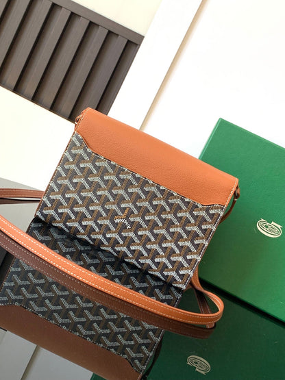 PORTEFEUILLE-POCHETTE CHYPRE 21 EN TOILE GOYARDINE NOIRE ET CUIR DE VEAU BRUN