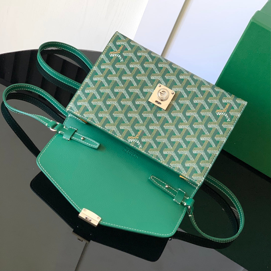 CARTERA CHIPRE 21 EN LONA GOYARDINE VERDE Y PIEL DE BECERRO