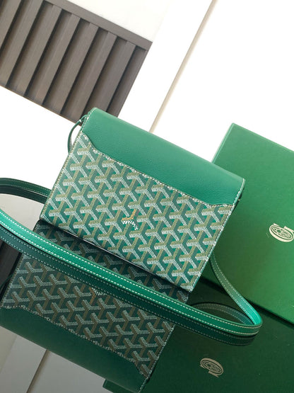 CARTERA CHIPRE 21 EN LONA GOYARDINE VERDE Y PIEL DE BECERRO