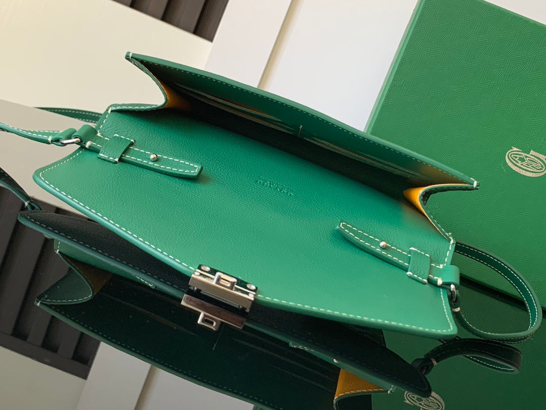 CARTERA CHIPRE 21 EN LONA GOYARDINE VERDE Y PIEL DE BECERRO
