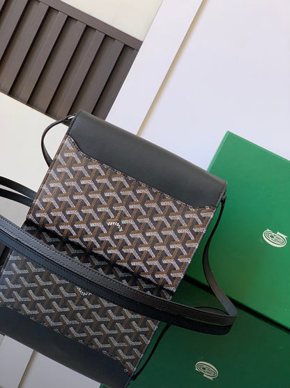 CARTERA CHIPRE 21 EN LONA GOYARDINE NEGRA Y PIEL DE BECERRO