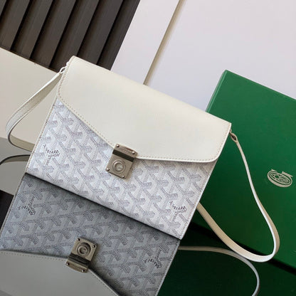 PORTEFEUILLE-POCHETTE CHYPRE 21 EN TOILE GOYARDINE BLANCHE ET CUIR DE VEAU