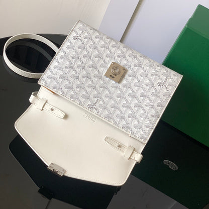 PORTEFEUILLE-POCHETTE CHYPRE 21 EN TOILE GOYARDINE BLANCHE ET CUIR DE VEAU