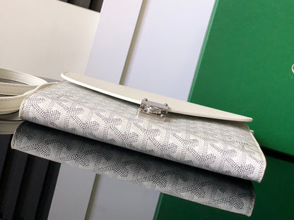 PORTEFEUILLE-POCHETTE CHYPRE 21 EN TOILE GOYARDINE BLANCHE ET CUIR DE VEAU